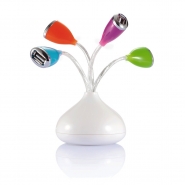 4 portowy hub USB w kszta�cie kwiatk�w z diod� LED, porty w kolorach pomara�cz, b��kit, r�, ziele� (V3155-02)