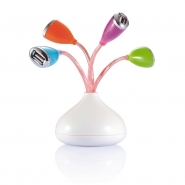 4 portowy hub USB w kszta�cie kwiatk�w z diod� LED, porty w kolorach pomara�cz, b��kit, r�, ziele� (V3155-02)
